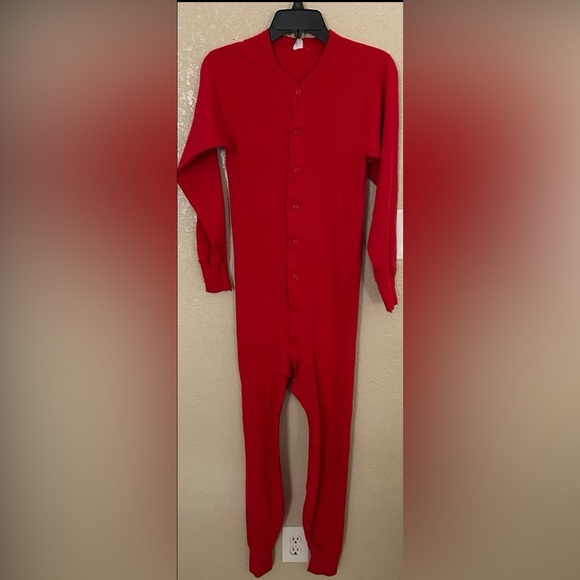 Other - Red Flapjack Long Johns One Piece Pajamas Size Adult Medium 38-40